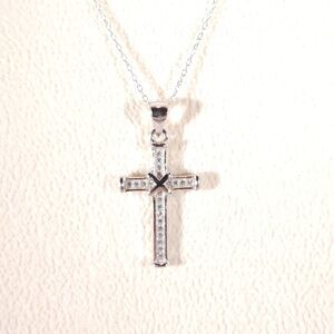 Simulated Diamond Cross Pendant with ITALIAN sterling silver chain